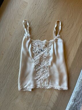 vintage cream lace-up silky lingerie tank 🦢